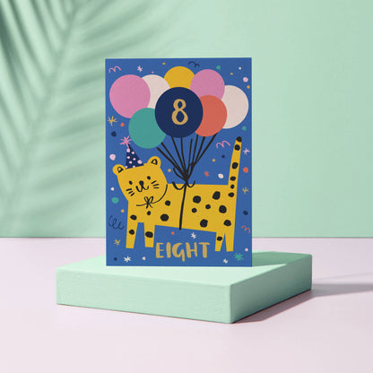 Age 8 Birthday Card – Tiger Theme – Kids Number Card – Eight Years Old