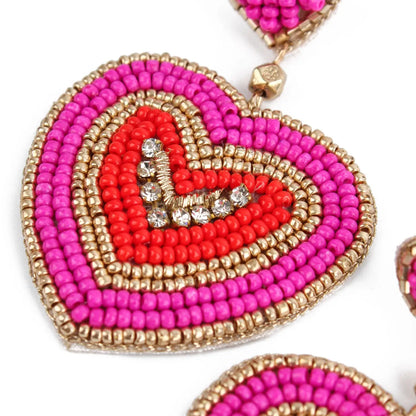 Ripple Heart Beaded Earrings – Pink, Red & Gold