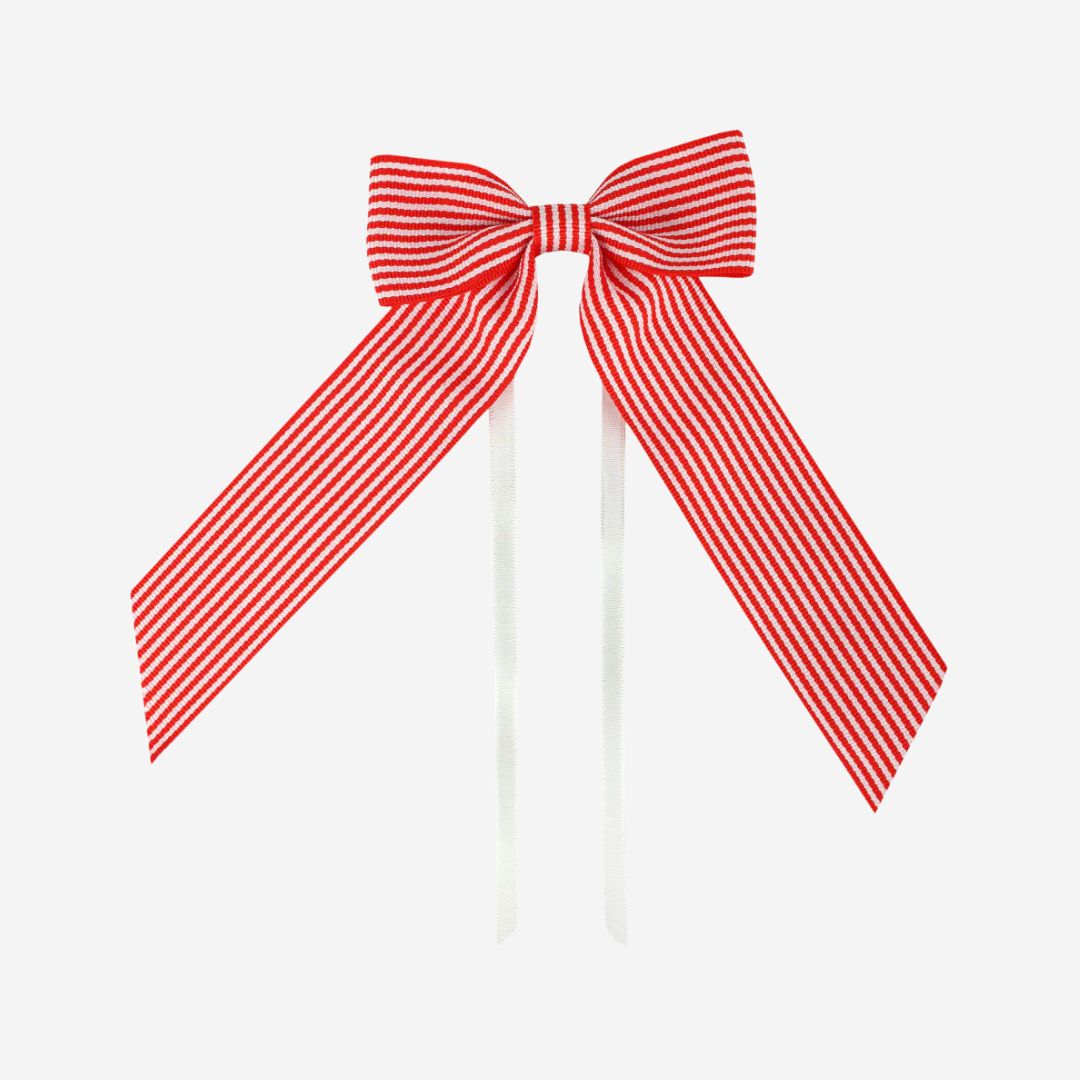 Candy Red and White Stipe Velvet Decorative Bows - 1 pack
