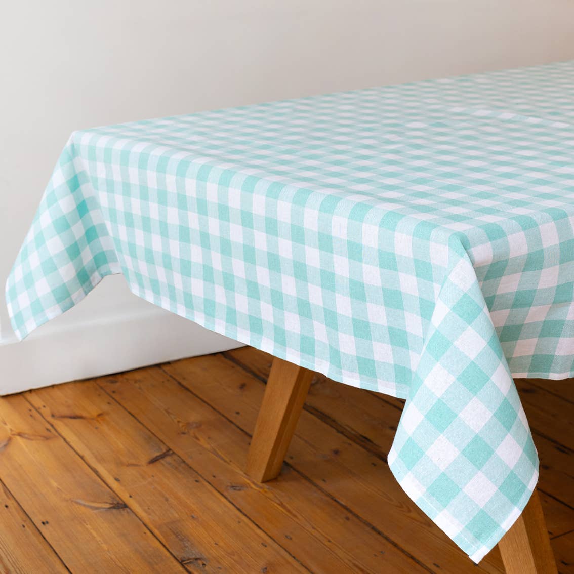 Mint Green & White Fabric Gingham Tablecloth