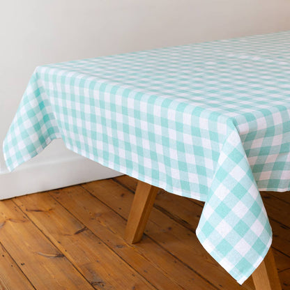 Mint Green & White Fabric Gingham Tablecloth