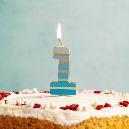 Blue & Gold  Number 1 Candle - 1st Birthday Candle