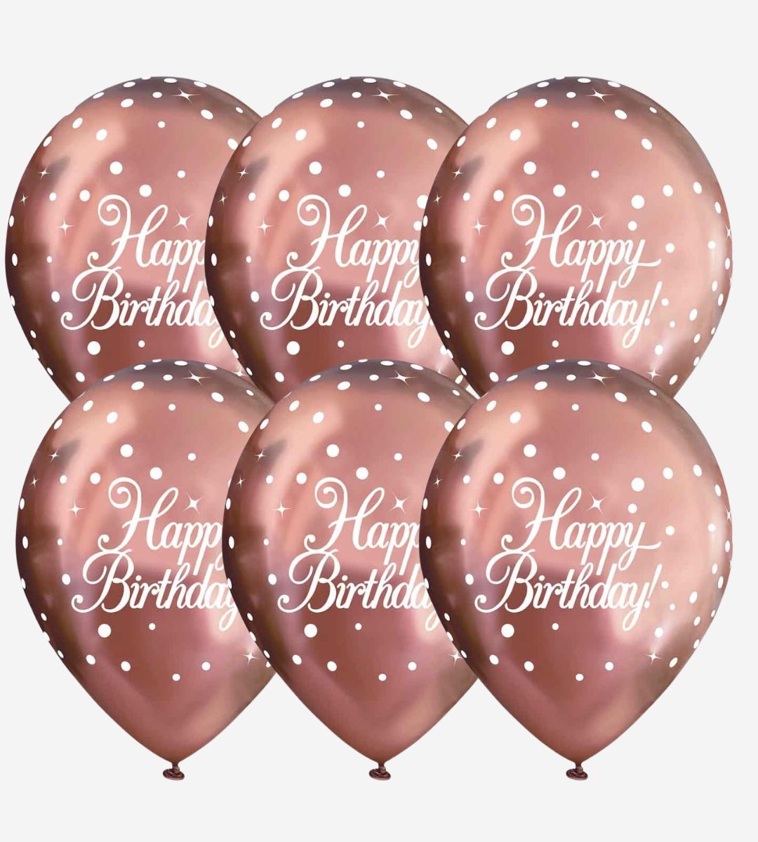 Pack of 6 Sparkling Chrome Rose Gold Happy Birthday Latex Balloons