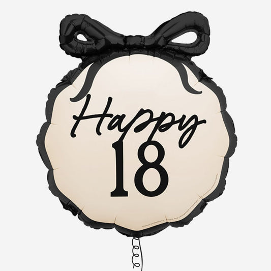 18" Black And Cream Happy 18th Bow Foil Inflated Balloon