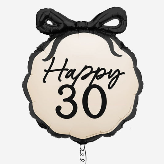18" Black And Cream Happy 30th Bow Foil Inflated Balloon
