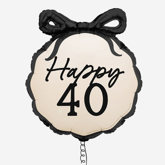 18" Black And Cream Happy 40th Bow Foil Inflated Balloon