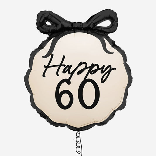 18" Black And Cream Happy 60th Bow Foil Inflated Balloon