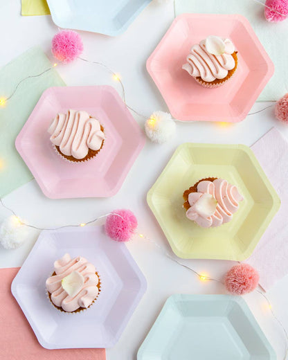 Small Hexagon Pastel Plates - 12 Pack