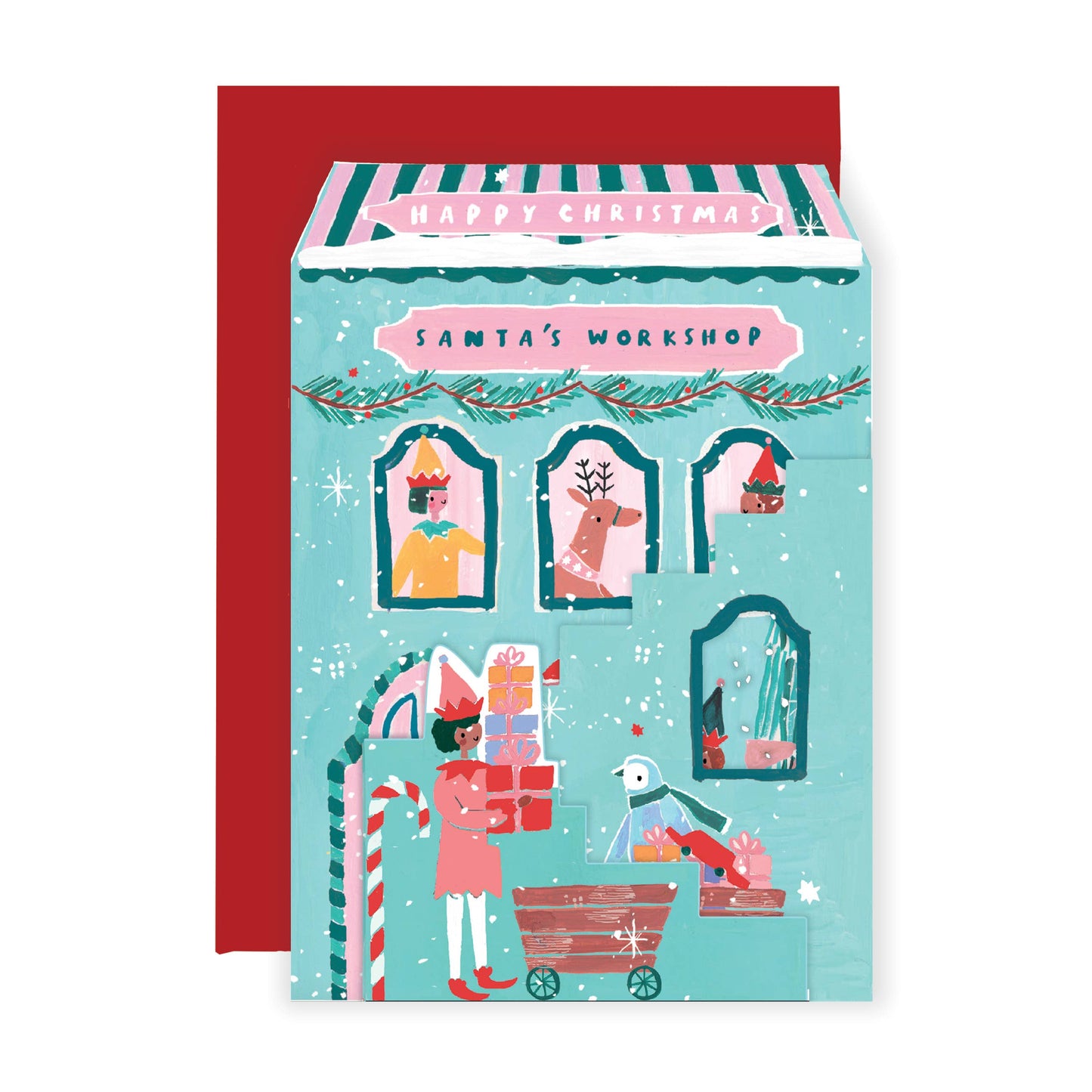 Nutmeg Open Christmas Elves Worskshop Card