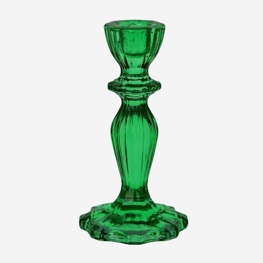 Dark Green Glass Candle Holder