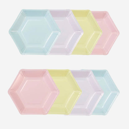 Large Hexagonal Pastel Paper Plates - 8 Pack
