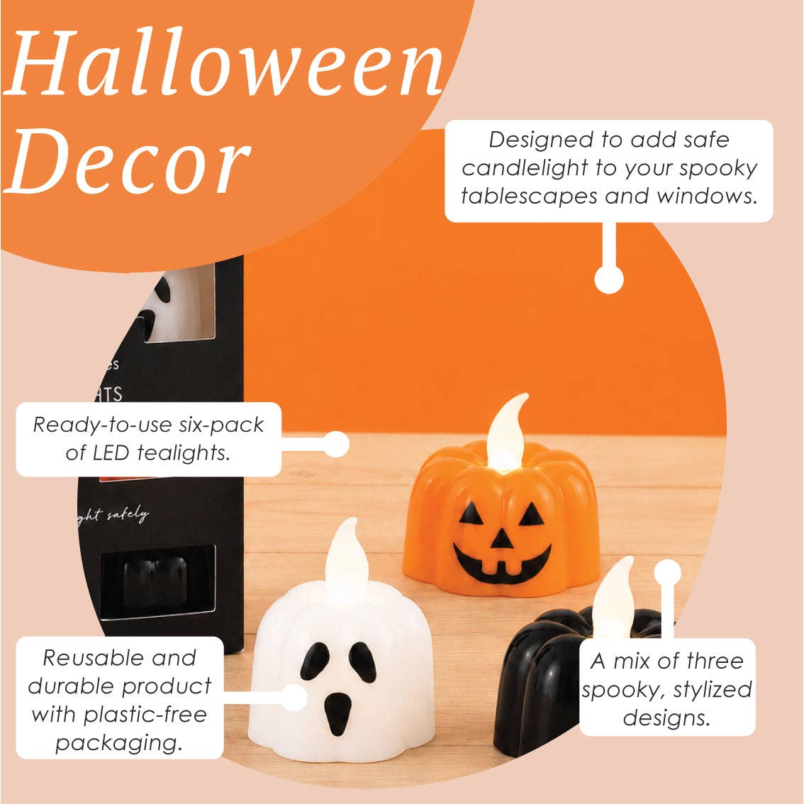 Flameless LED Halloween Tealight Candle - 6 Pack
