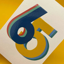 Bright colourful 3D number age 65 Birthday Card