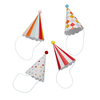 Circus Party Hats with Pom Poms - Pack of 8
