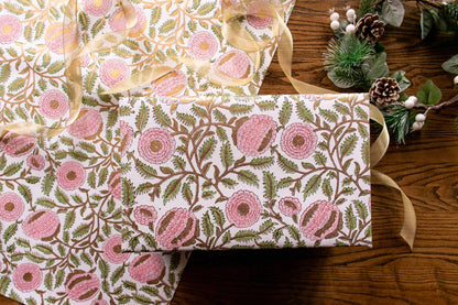 Marigold Glitz Blush Block Printed Wrapping Paper Sheets