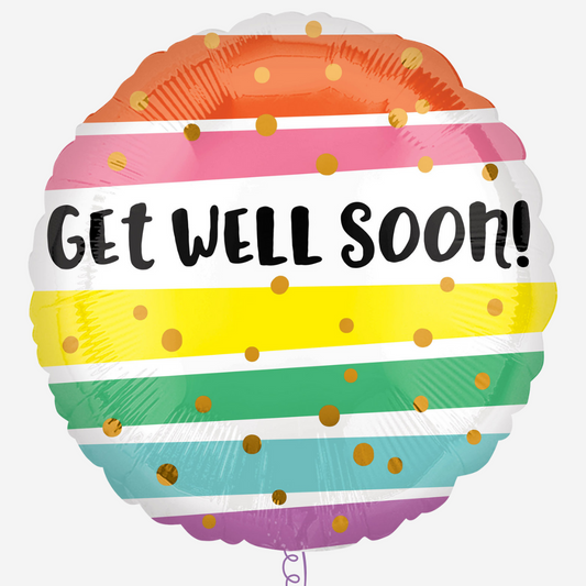 Get Well Soon Stripes & Gold Dots Inflated  Foil Balloon