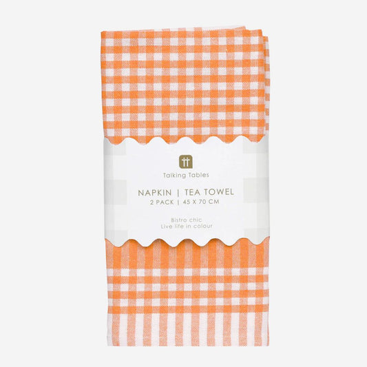 Orange & White Fabric Gingham Napkins/Tea Towels - 2 Pack