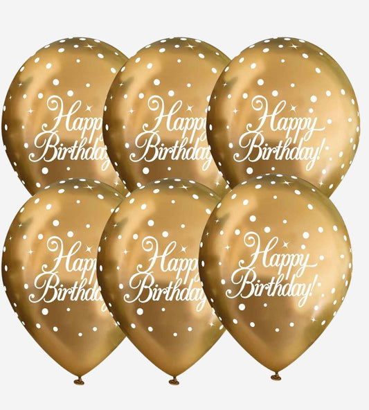Pack of 6 Sparkling Gold Happy Birthday Latex Balloons