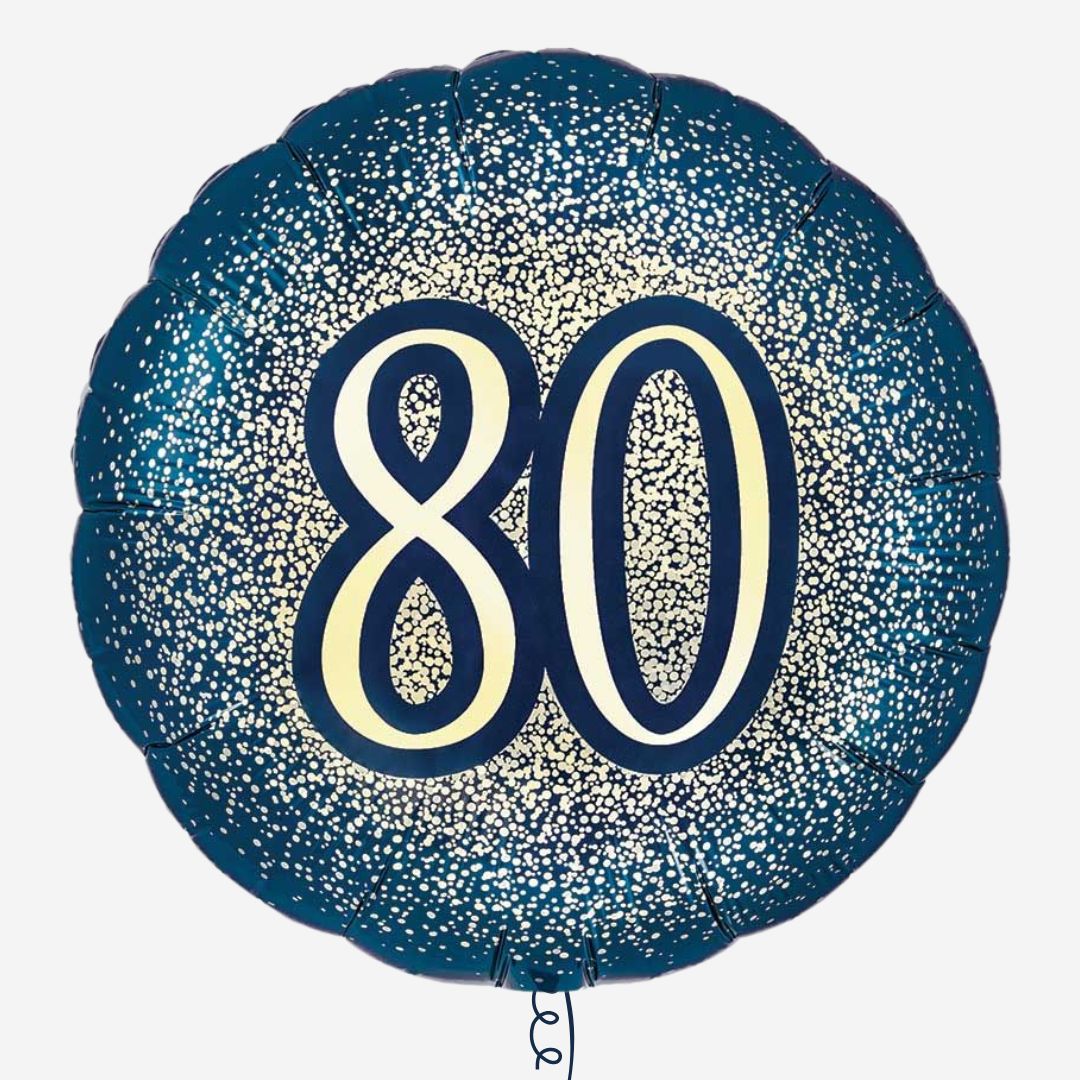 Navy and Gold Glitter Happy 80th Inflated Birthday Foil Balloon