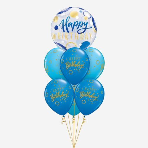 Blue Happy Birthday Bubble Inflated Balloon Bouquet