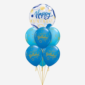 Blue Happy Birthday Bubble Inflated Balloon Bouquet