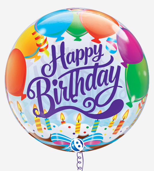 Happy Birthday 22" Candles Inflated Bubble Balloon