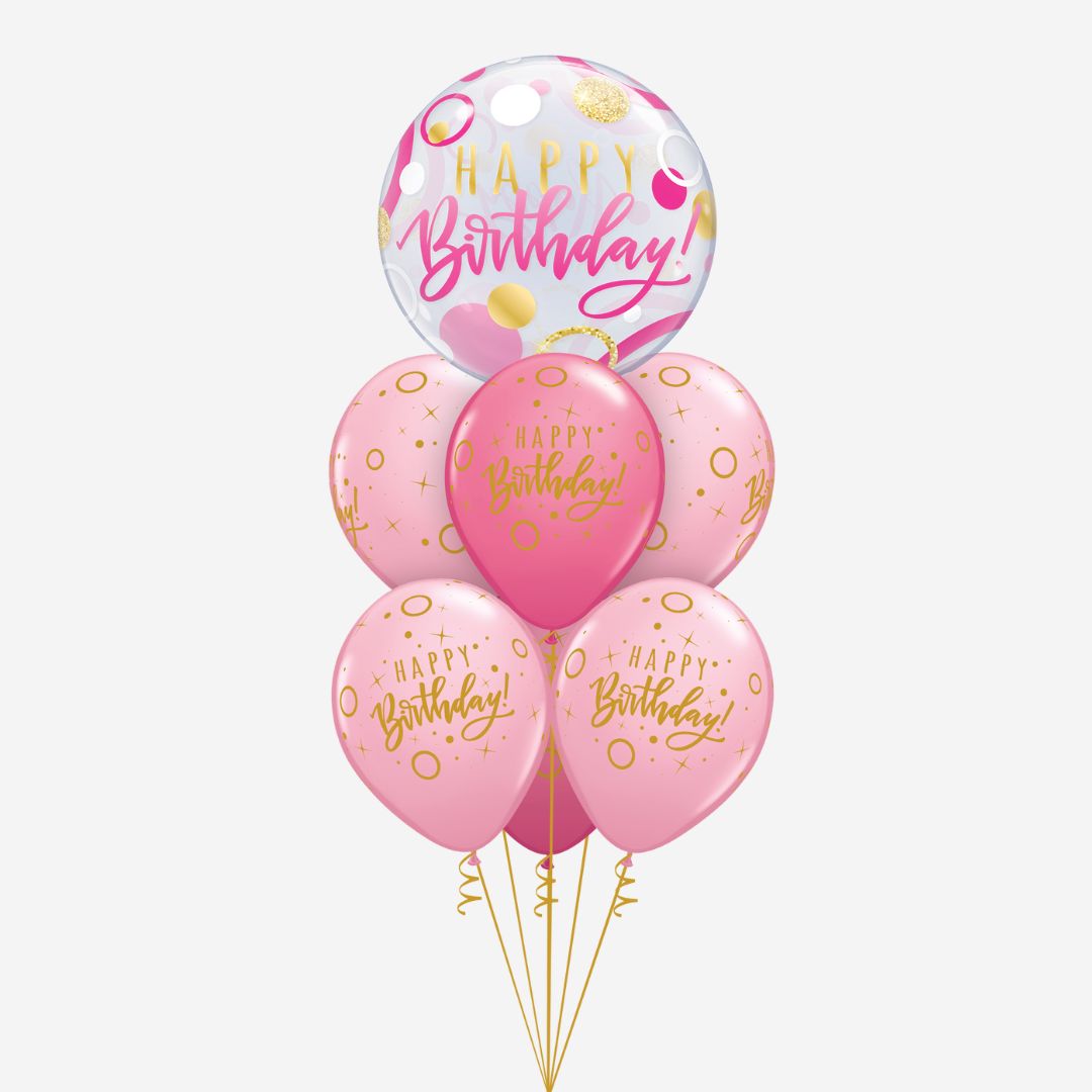 Happy Birthday Pink Bubble Inflated Balloon Bouquet