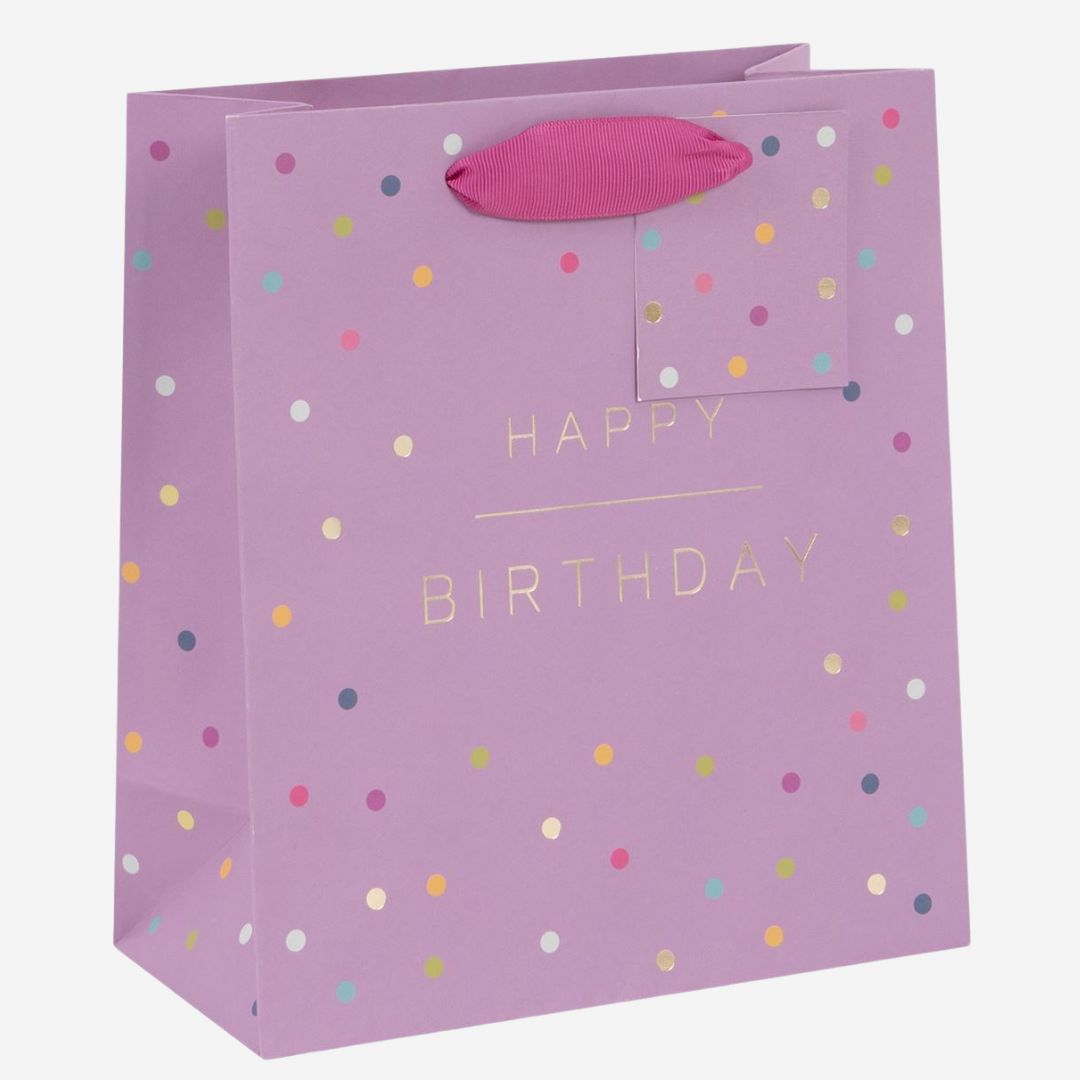 Happy Birthday Pink Spots Medium Gift Bag