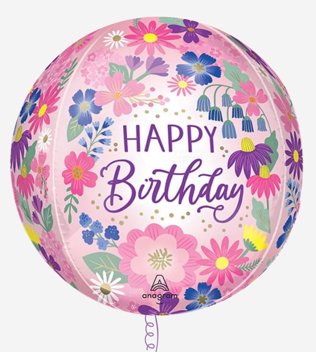 Happy Birthday Floral Inflated Orbz Foil Balloon