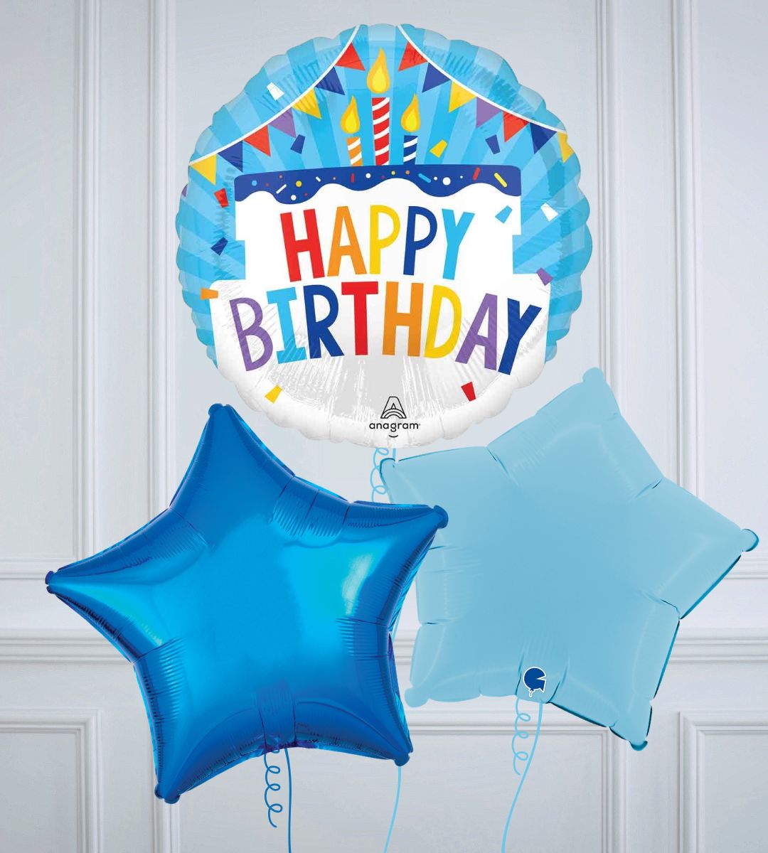 Happy Birthday Tiered Cake Inflated Balloon Bouquet 3 balloons
