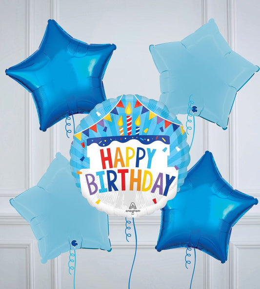 Happy Birthday Tiered Cake Inflated Balloon Bouquet 5 balloons
