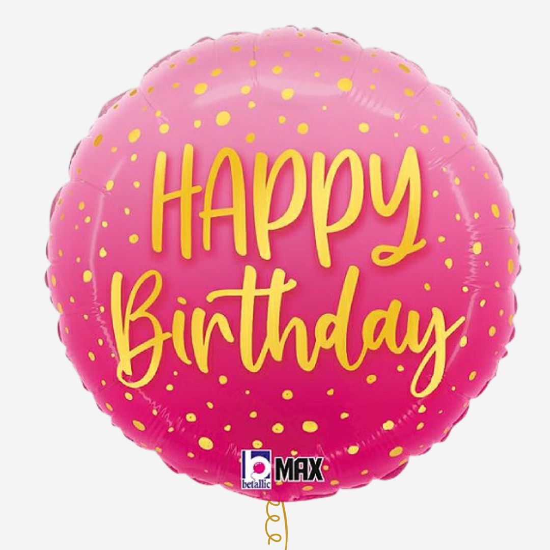 Pink and Gold Happy Birthday Inflated 18" Round Foil Balloon