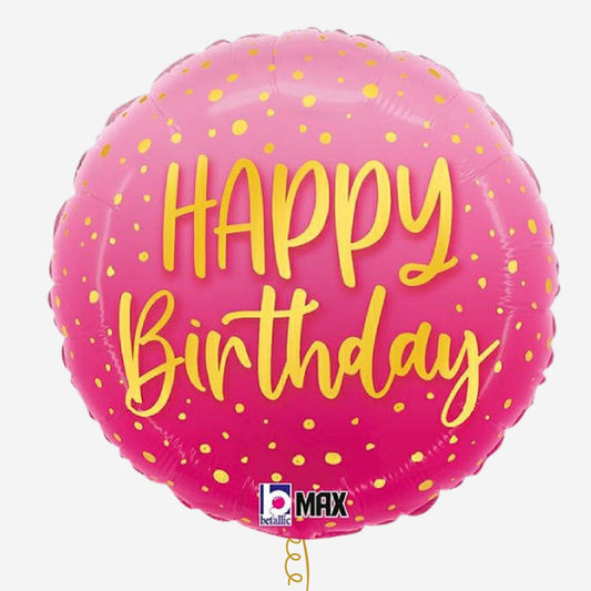 Pink and Gold Happy Birthday Inflated 18" Round Foil Balloon