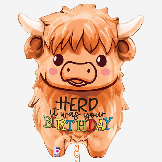 Highland Cow Birthday Shaped Inflated Foil Balloon