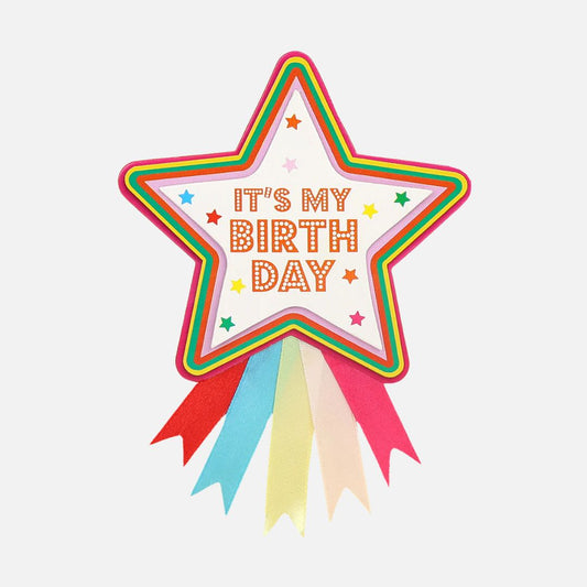 Multi Coloured Birthday Star Rosette Badge