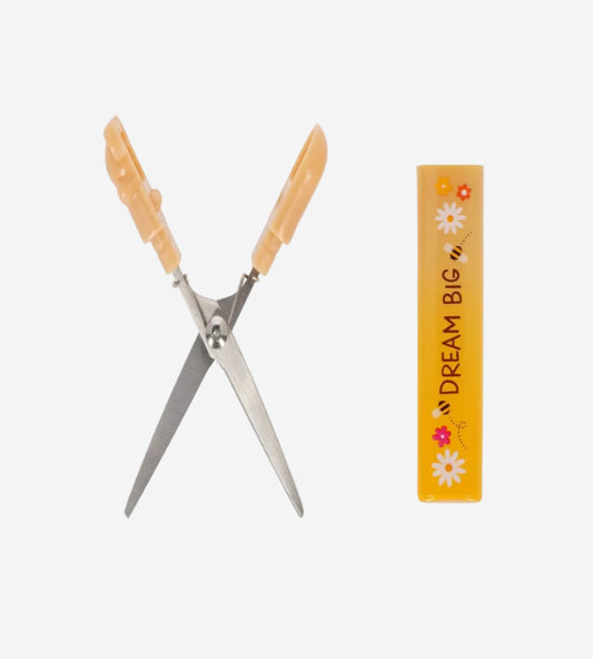 Pair of garden shears with wooden handles next to a 'Dream Big' branded box on a white background