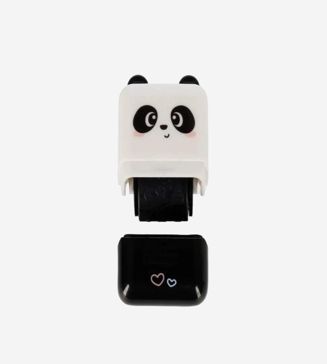 Panda-shaped black and white device on a white background