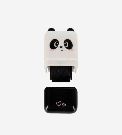 Panda-shaped black and white device on a white background
