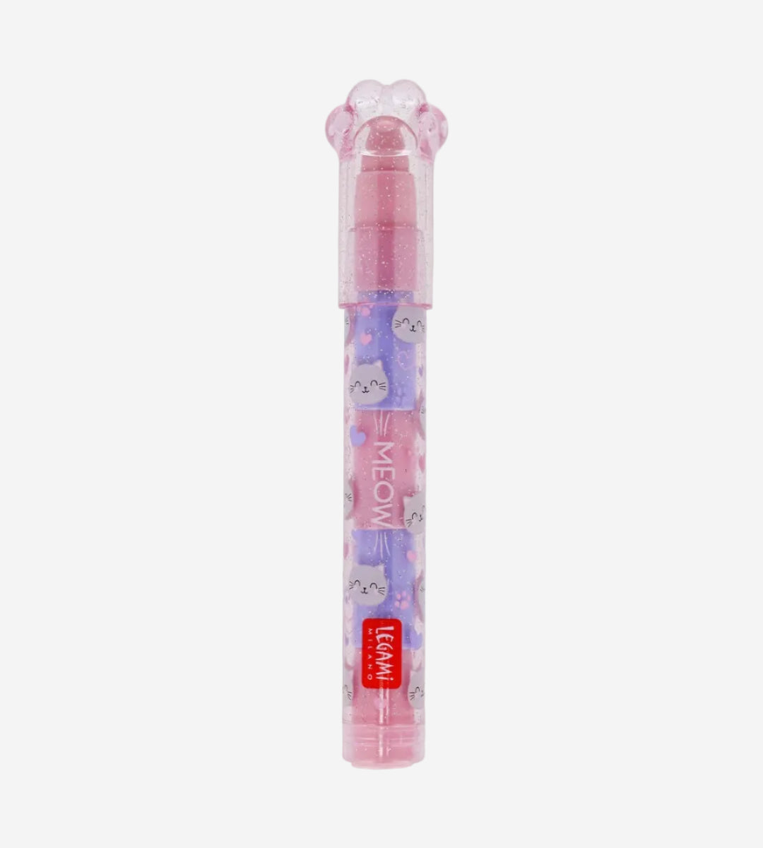 Pink lip balm with cartoon character packaging on a white background