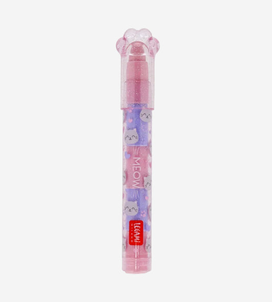 Pink lip balm with cartoon character packaging on a white background