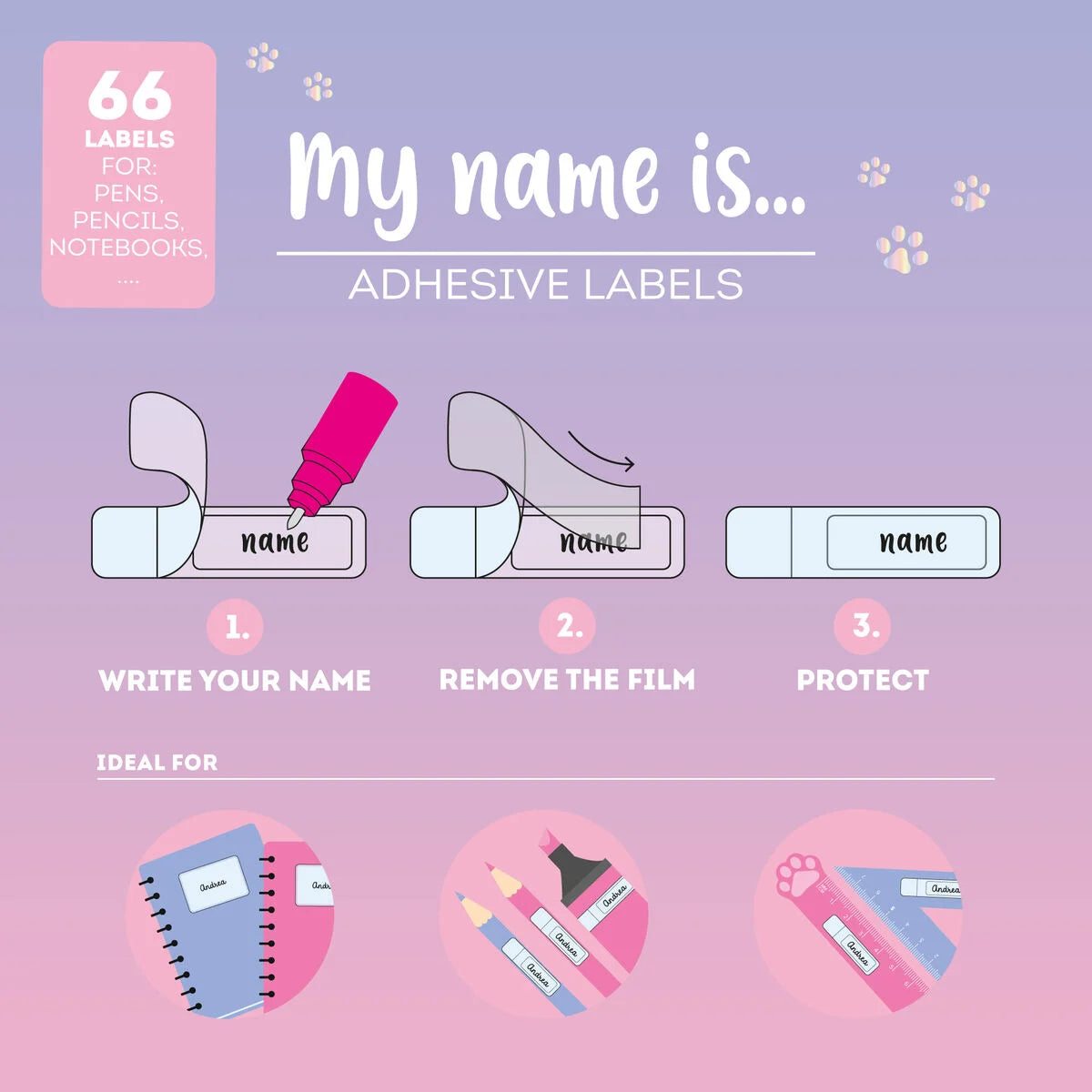 Adhesive Labels with Protective Film - My Name Is... - Kitty