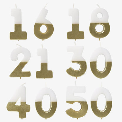 White & Gold Milestone Number Candles