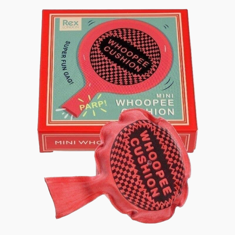 Mini whoopee cushion with packaging featuring the brand 'Rex'.