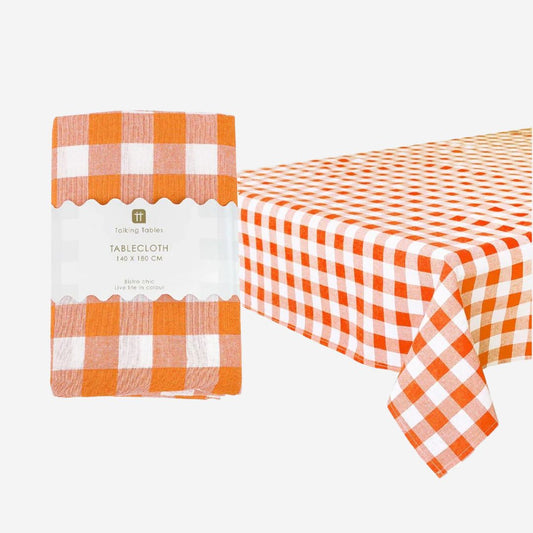 Orange & White Fabric Gingham Tablecloth