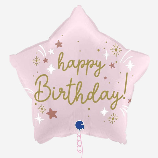 Pink Happy Birthday Star Inflated Balloon