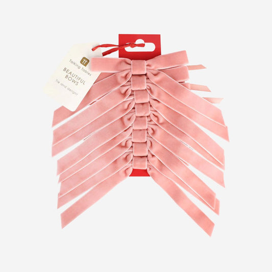 Pink Velvet Decorative Bows - 8 Pack