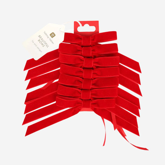 Red Velvet Decorative Bows - 8 Pack