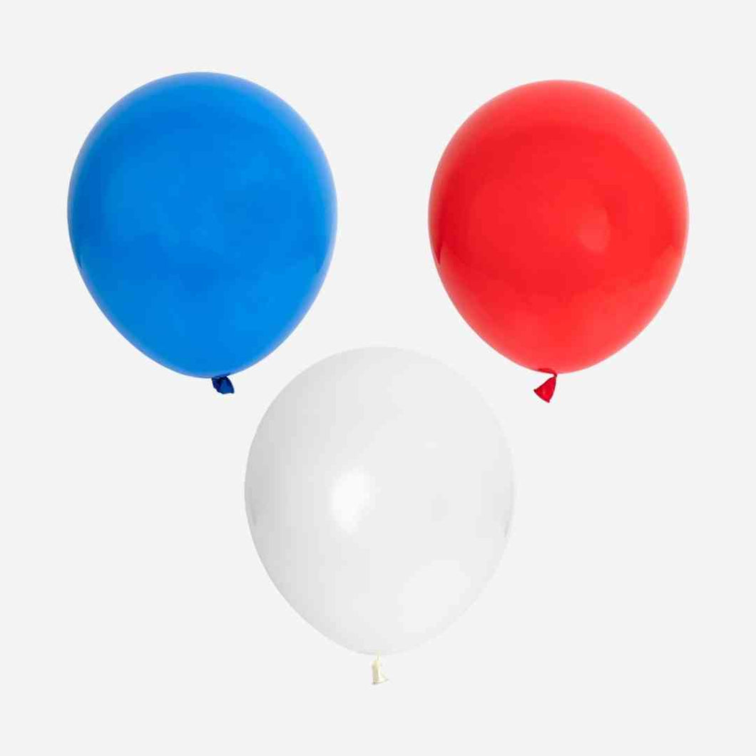 Royal Red, White and Blue Latex Balloons - 15 Pack