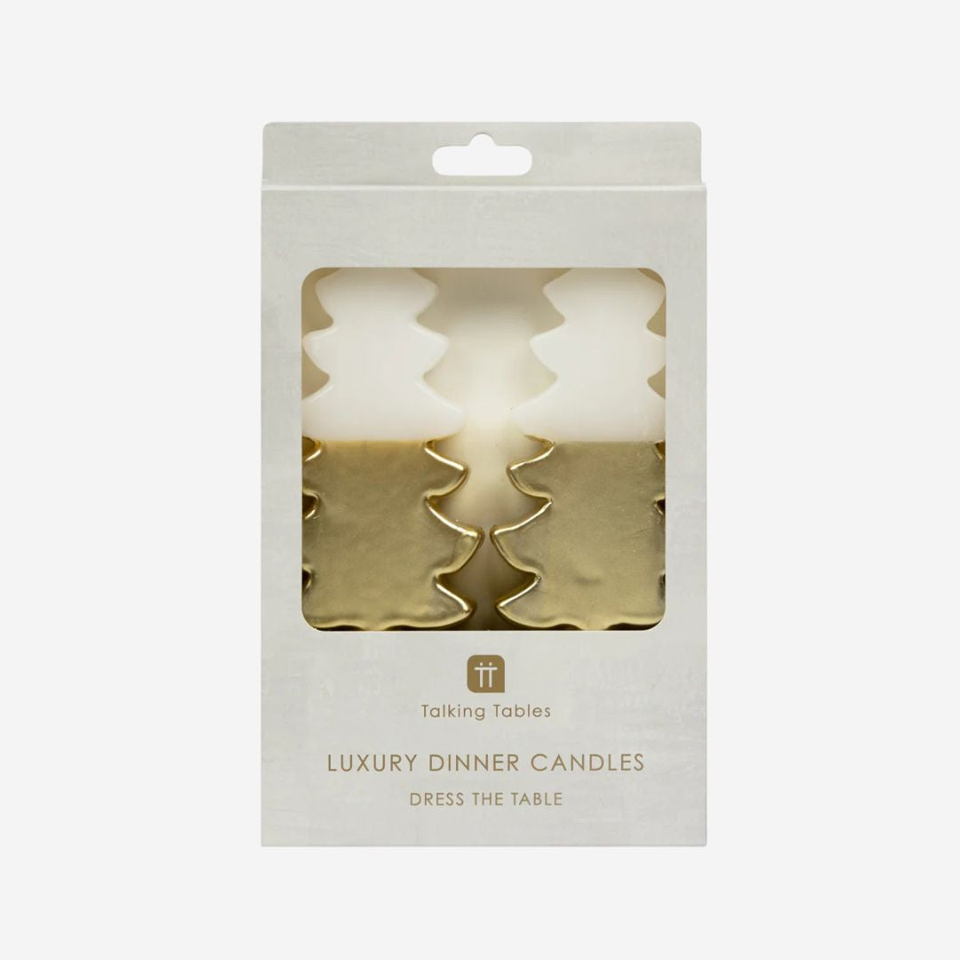 White & Gold Christmas Tree Shaped Candles - 2 Pack