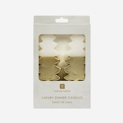 White & Gold Christmas Tree Shaped Candles - 2 Pack